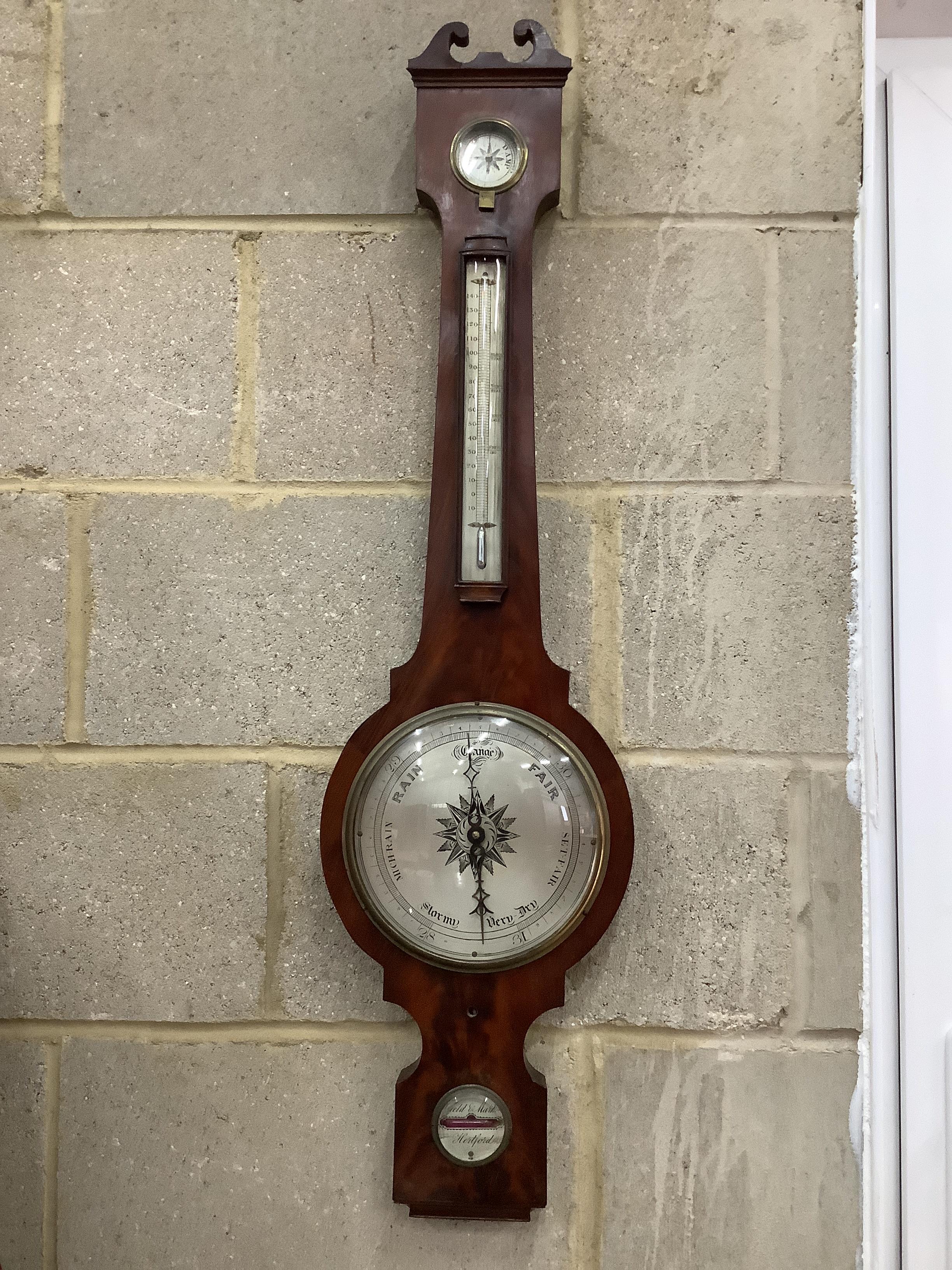 An early 19th century mahogany wheel barometer, Hartford, height 96cm